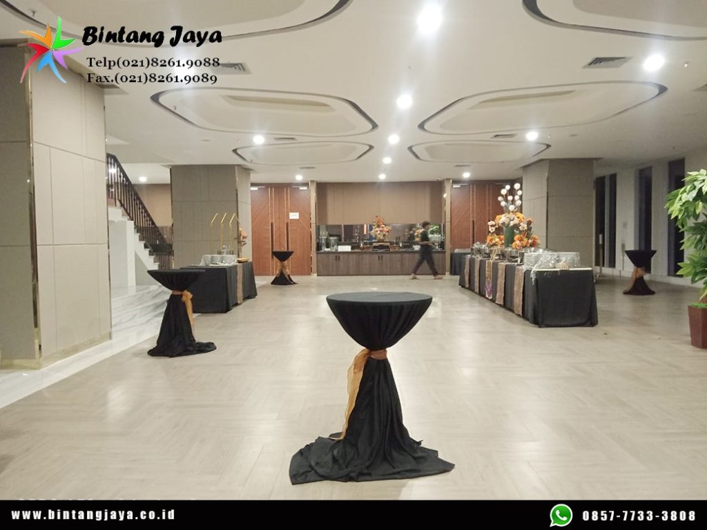 Sewa Meja Barstool Cover Tebar Hitam Pita Gold Di Jakarta