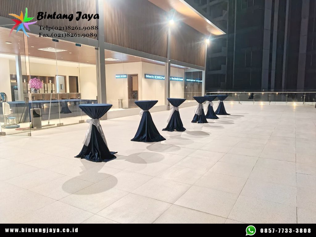 Sewa Meja Barstool Cover Tebar Hitam Pita Gold Di Jakarta