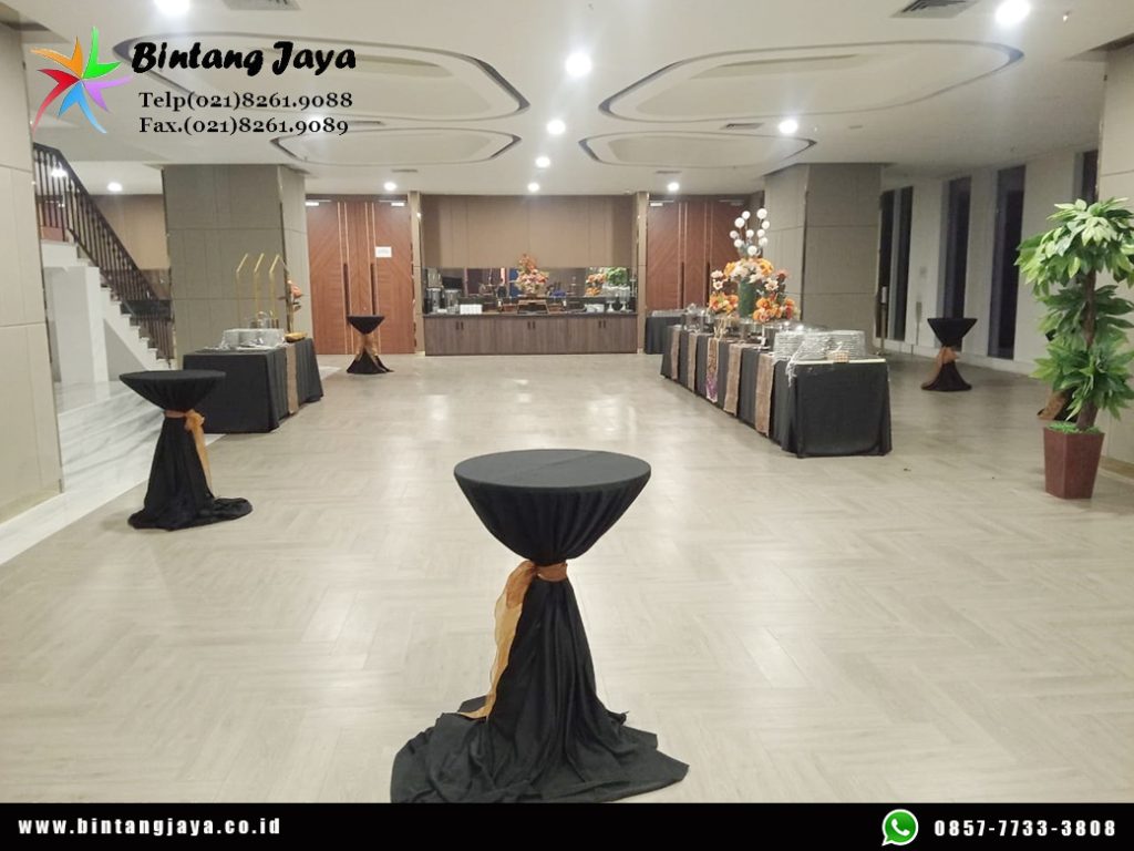 Sewa Meja Barstool Cover Tebar Hitam Pita Gold Di Jakarta