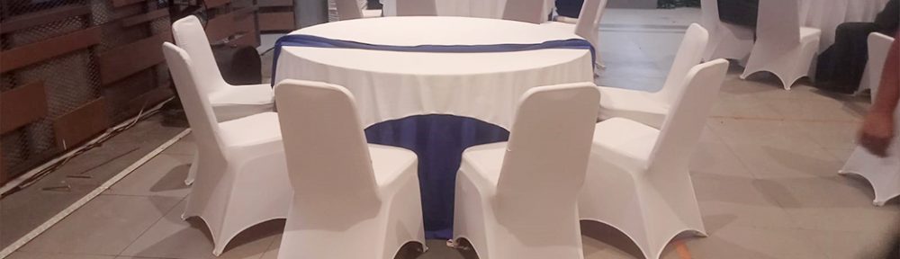 Sewa Meja Bundar, Kursi Susun Cover Putih Event Jasa Raharja Jakarta