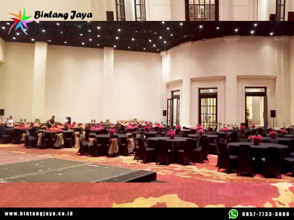 Jasa Sewa Meja Bundar Full Taplak Meja Hitam Jakarta