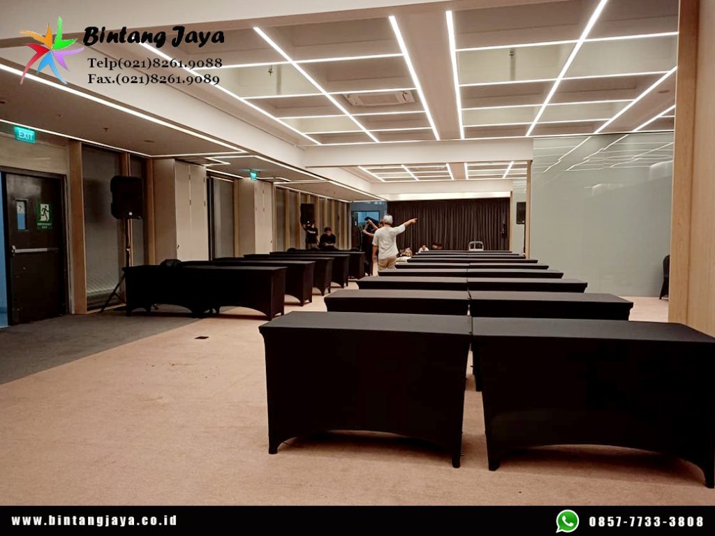 Rental Meja Kotak Taplak Ketat Hitam Event Menara Tendean Jakarta