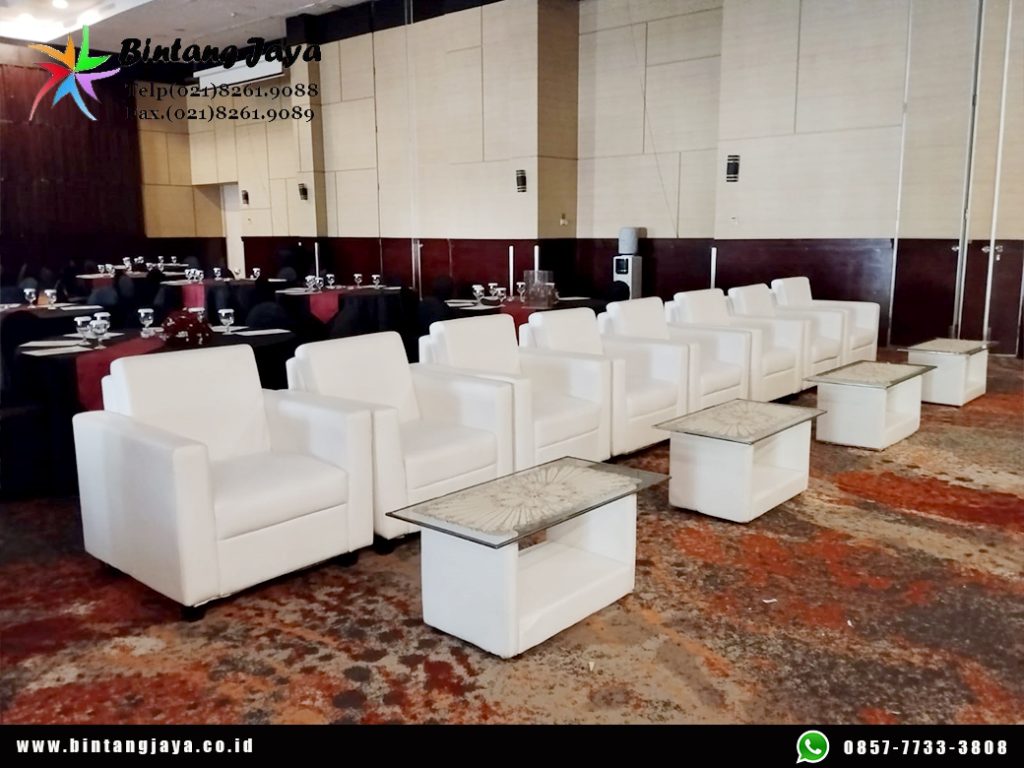 Sewa Sofa Kotak Putih, Meja Putih VIP Kaca Jakarta untuk Event Elegan