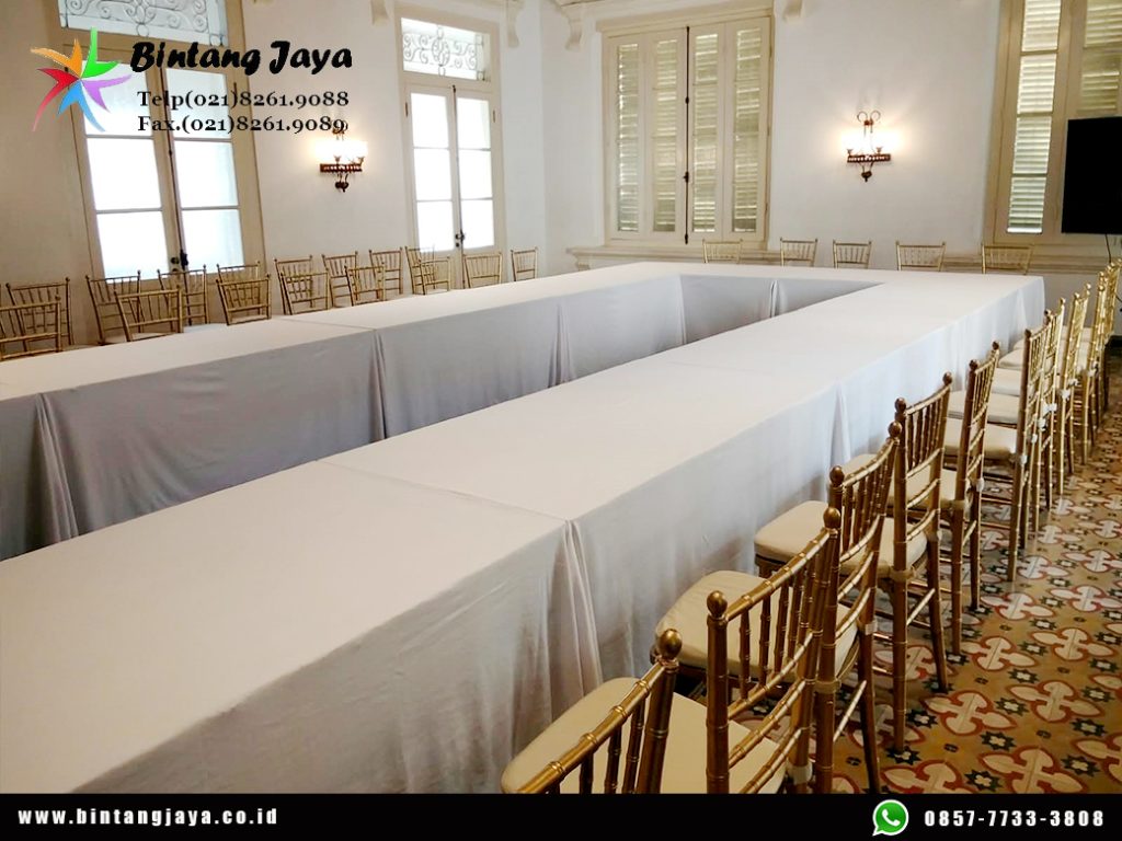 Sewa Meja Kotak Cover Tebar, Tiffany Gold Jakarta 085777333808 untuk Event Elegan