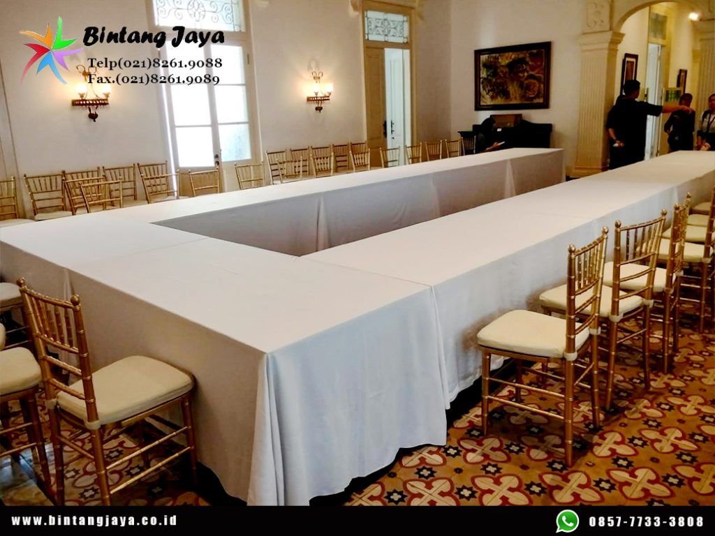 Sewa Meja Kotak Cover Tebar, Tiffany Gold Jakarta 085777333808 untuk Event Elegan