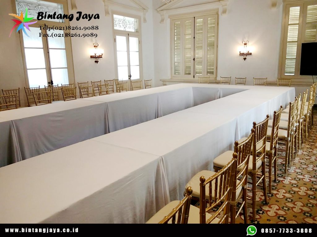 Sewa Meja Kotak Cover Tebar, Tiffany Gold Jakarta 085777333808 untuk Event Elegan