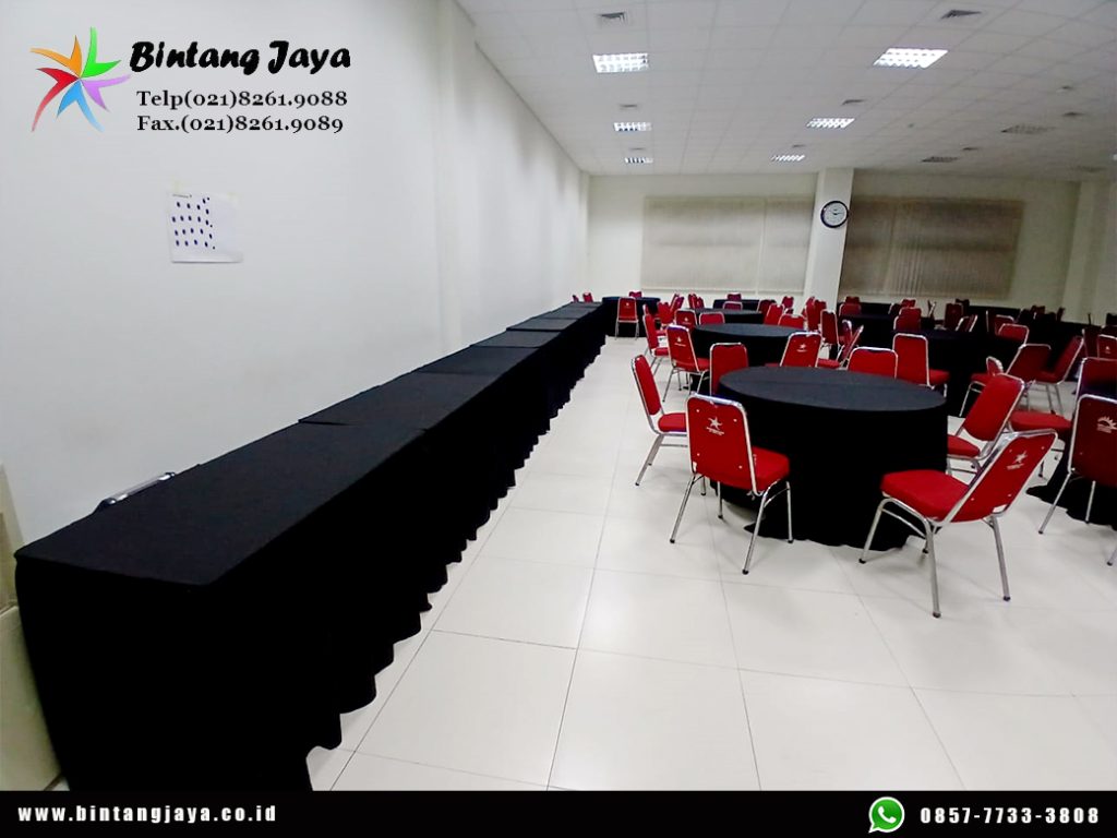 Sewa Meja Bundar Taplak Tebar Hitam Jakarta 085777333808
